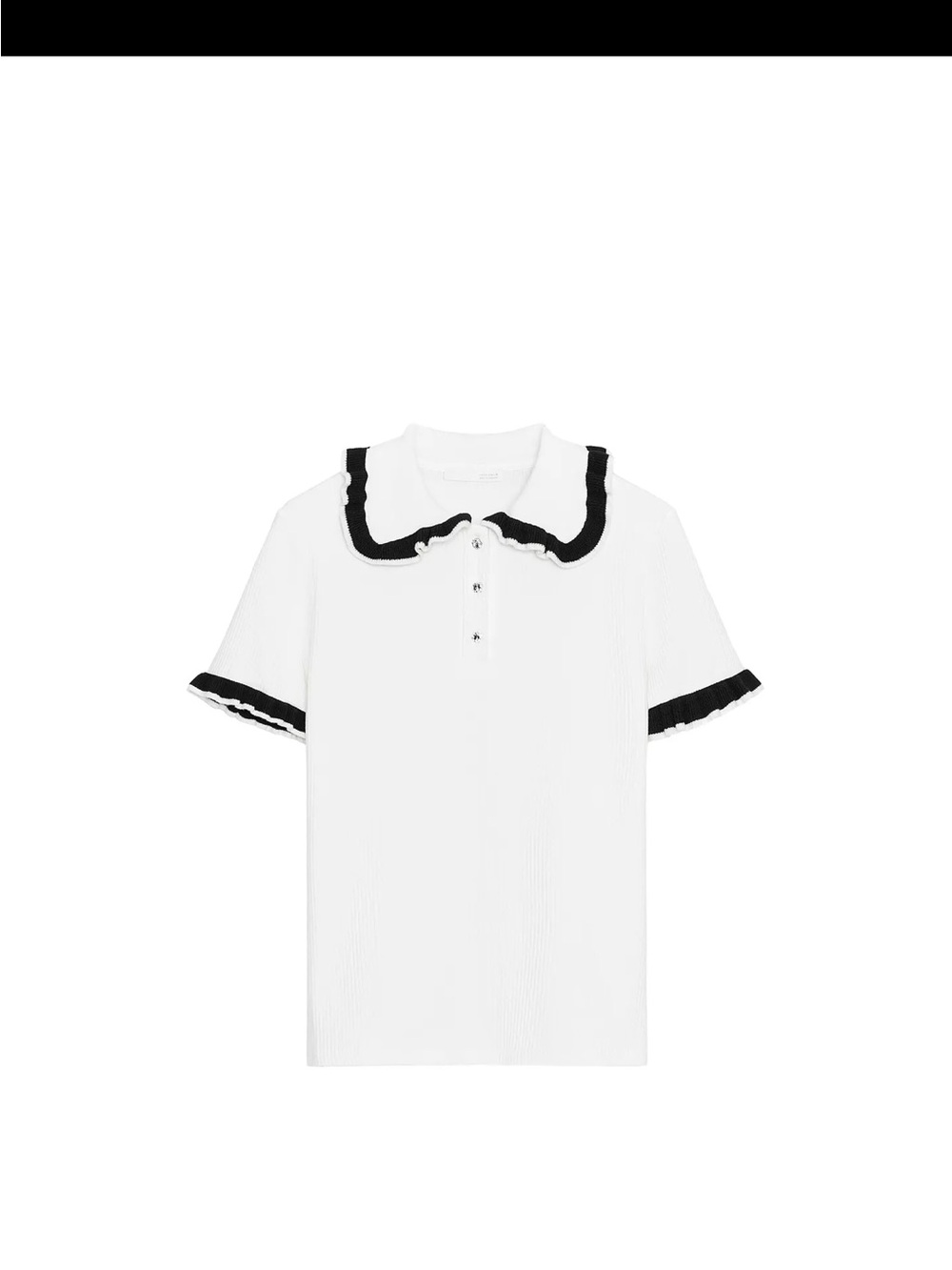 Zara White Polo Top with Black Ruffle Trim